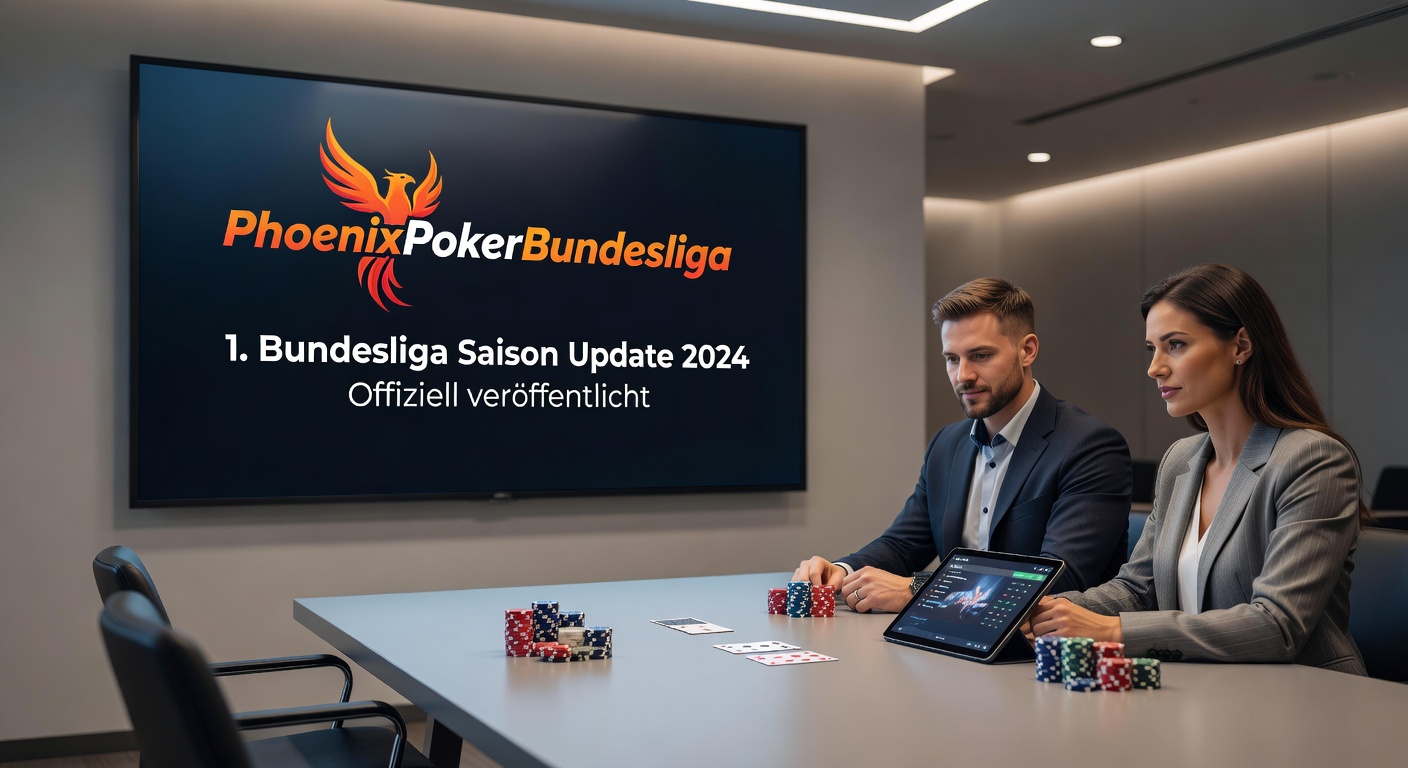 Pokerturnier-Szene mit Spielern am Tisch, Trophäe und Punkte-Tabelle im Hintergrund, symbolisch für PPBL-Spieltag