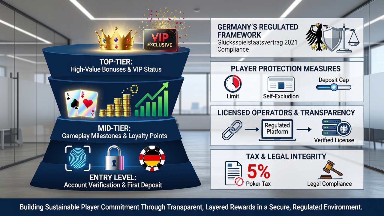 Analyseansicht einer Pokerplattform mit Diagrammen zu Spielerfortschritt und Belohnungsstufen im Juni 2026