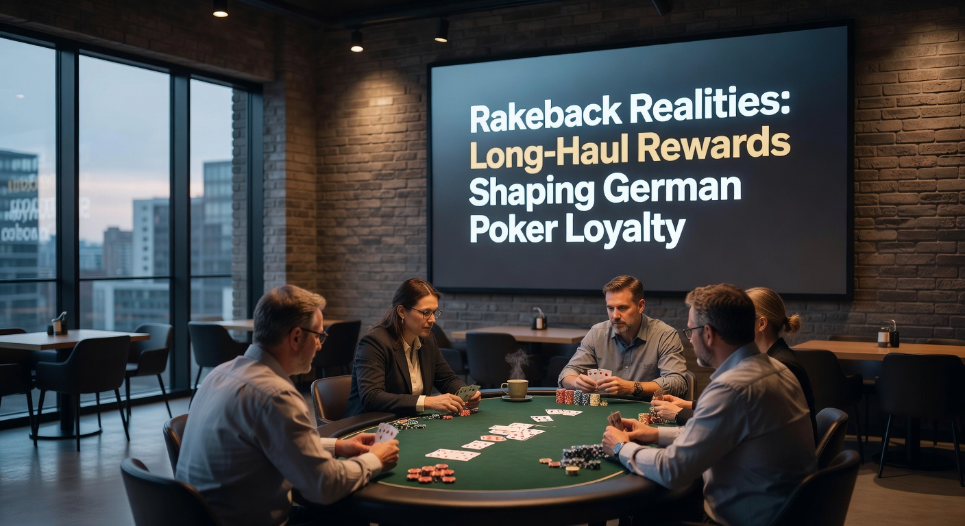Grafik mit Pokerchips und Rakeback-Berechnungen, die langfristige Spielerbindung illustrieren