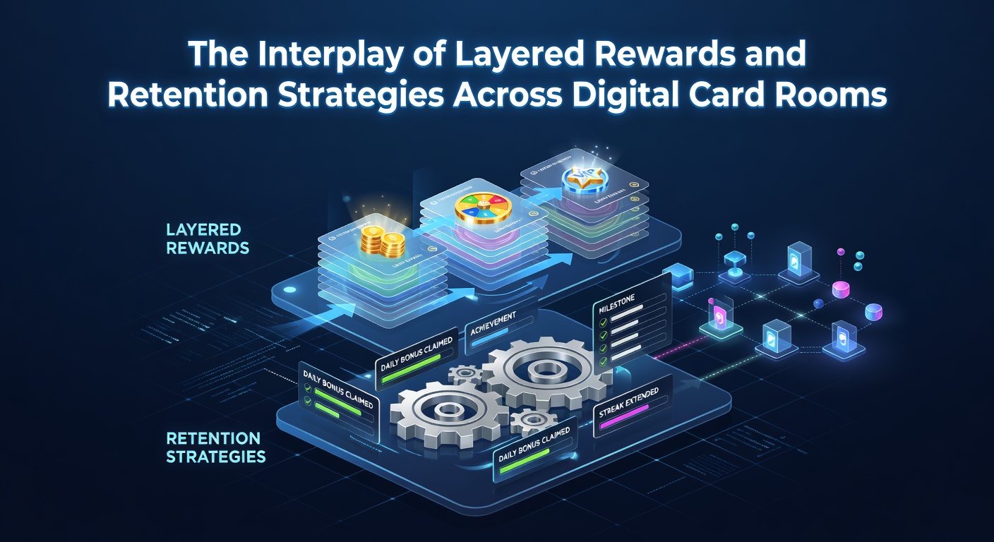 Illustration zu gestaffelten Belohnungen in digitalen Kartenzimmern mit Pokerchips und Loyalty-Programmen