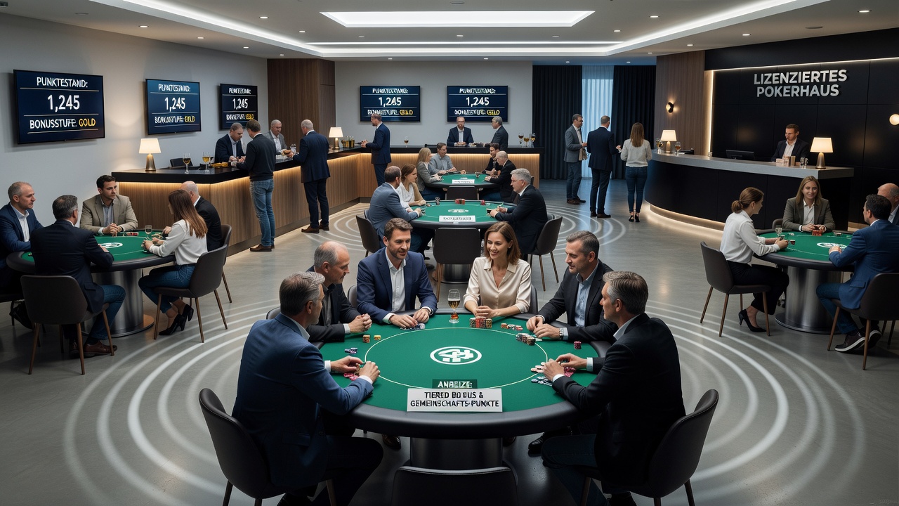 Gestaffelte Anreize in einem lizenzierten deutschen Poker-Venue mit Spielern an Tischen